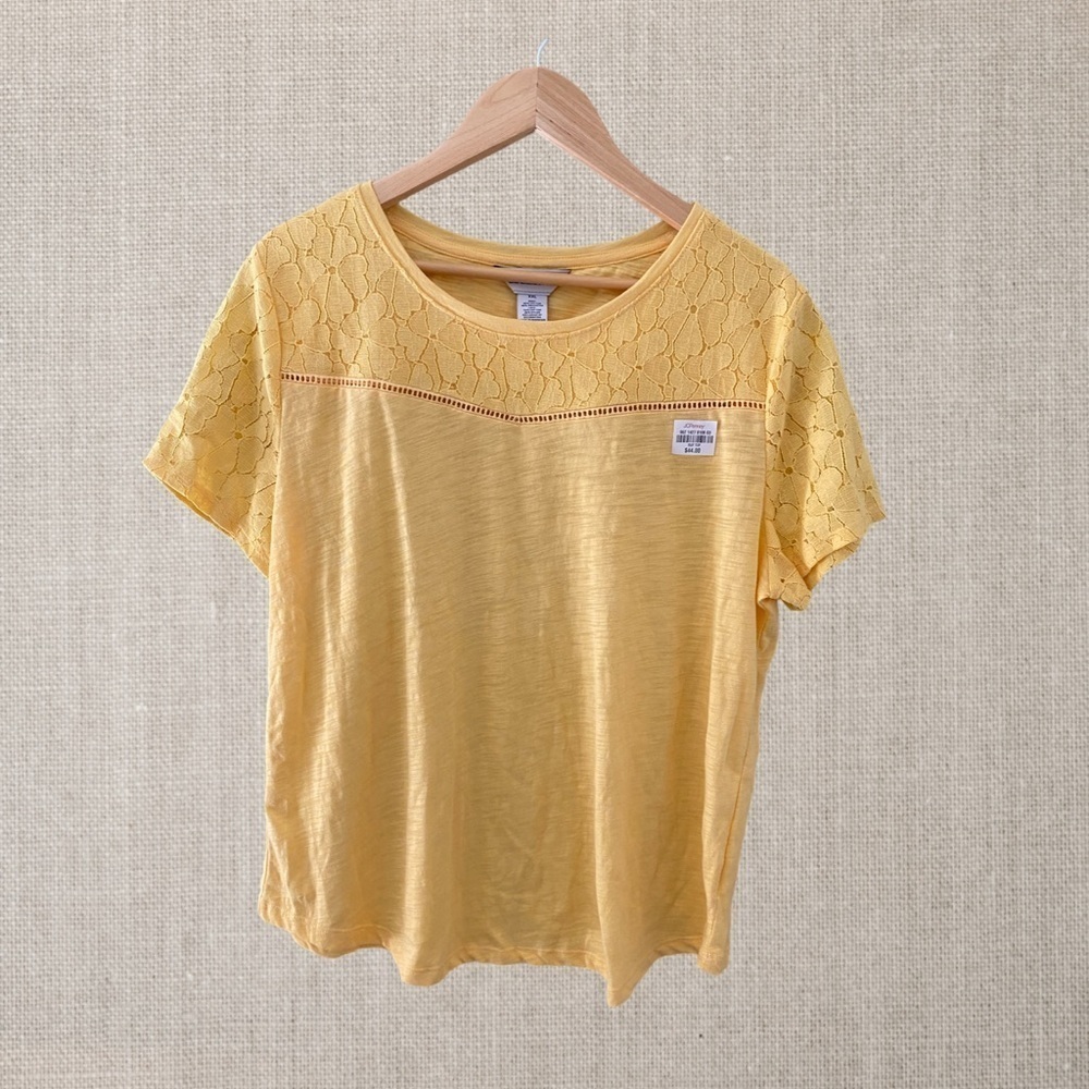 Liz Claiborne Round Neck Short Sleeve Lace Yoke T-Shirt NWT Size XXL
